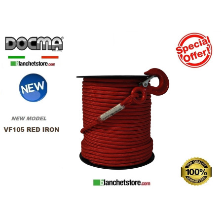 CORDE TEXTILE ROUGE POUR TREUIL FORESTIER DOCMA VF105 2300KG d.12 x 100Mt 310207