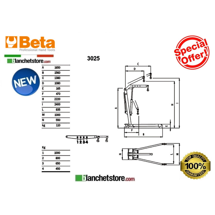 GRU HYDRAULIQUE PLIABLE BETA ART.3025 1 TON GRU HYDRAULIQUE PLIABLE BETA ART.3025 1 TON