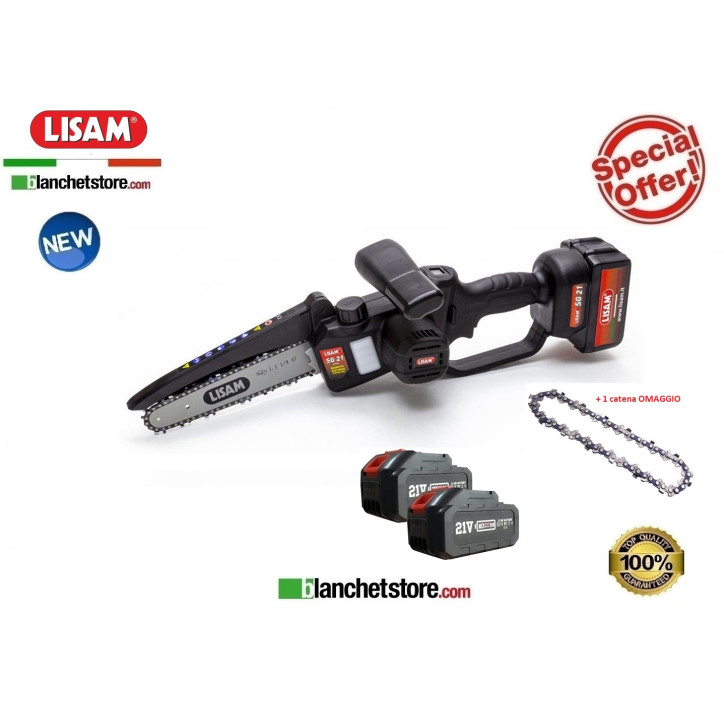 Lisam SG 21 mini battery chainsaw with 2 batteries 21V 4A