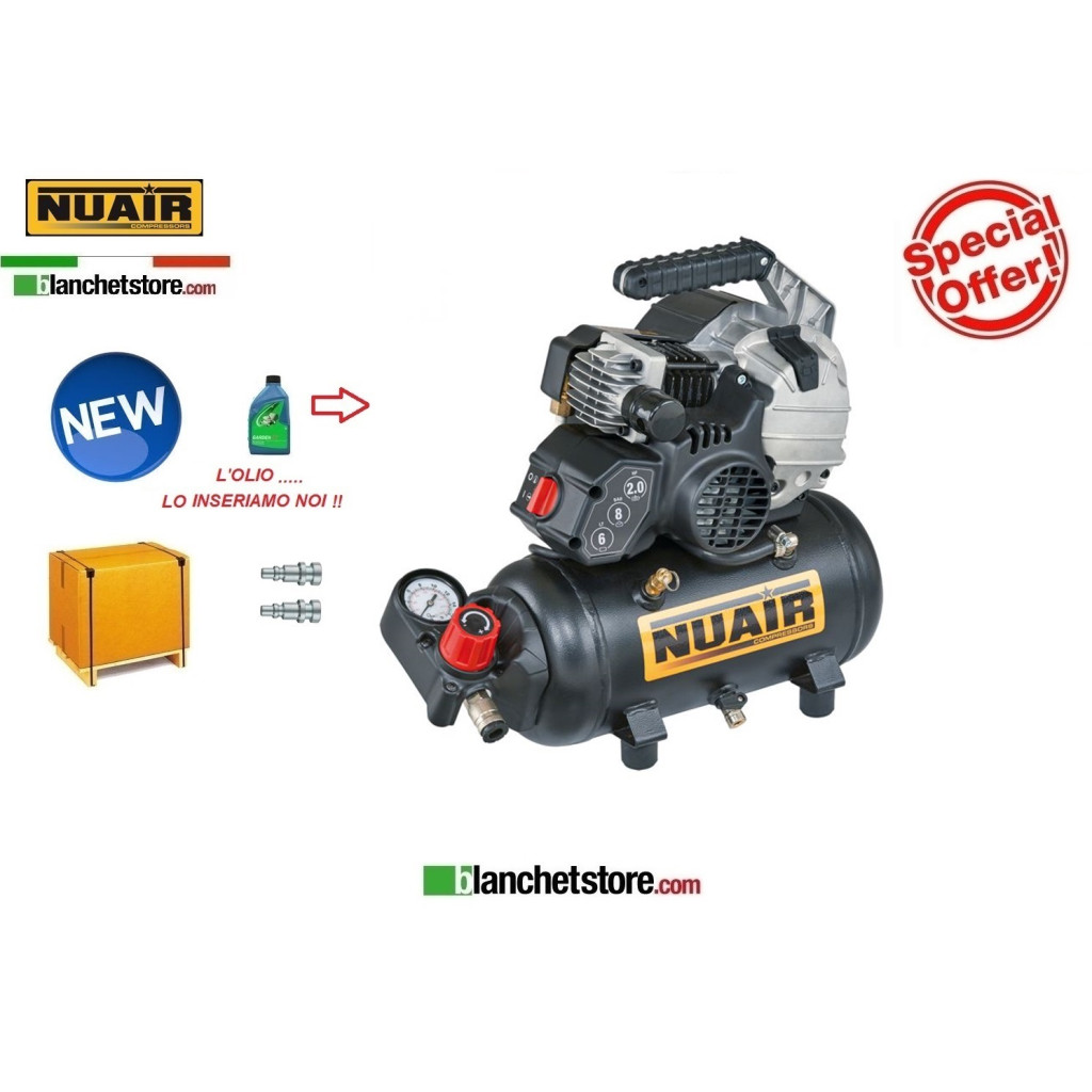 COMPRESSORE ELETTRICO NUAIR FE- 227/8/6E 2HP 6lt 220VOLT LUBRIFICATO A OLIO