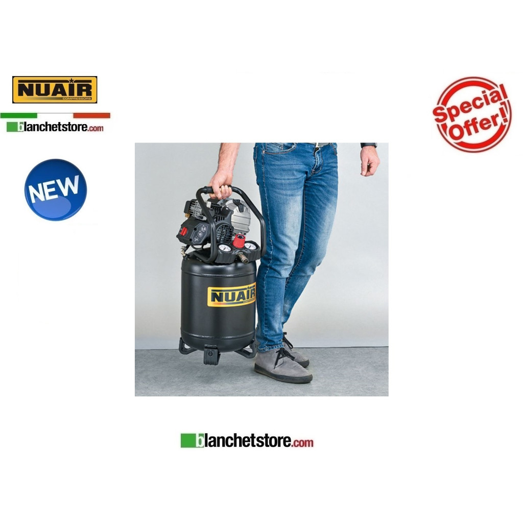 COMPRESSORE ELETTRICO NUAIR FE-227/10/24V 2HP 24lt 220VOLT LUBRIFICATO A OLIO