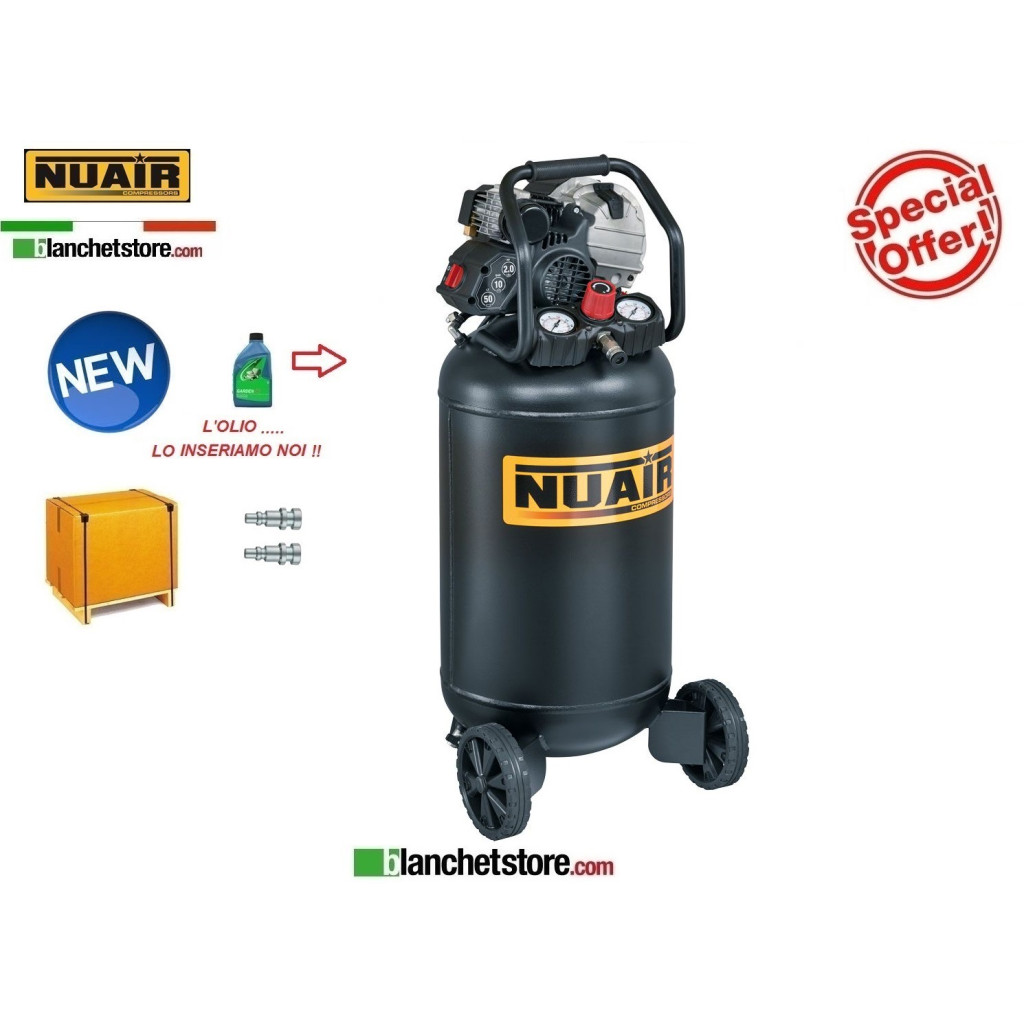 COMPRESSORE ELETTRICO NUAIR FE-227/10/50V 2HP 50lt 220VOLT LUBRIFICATO A OLIO