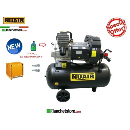 NUAIR GVM/50 3HP COMPRESSEUR ÉLECTRIQUE BI-CYLINDRE 50LT 220Volt PROFESSIONNEL