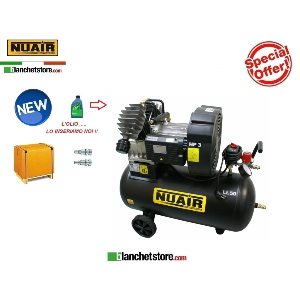 NUAIR GVM/50 3HP COMPRESSEUR ÉLECTRIQUE BI-CYLINDRE 50LT 220Volt PROFESSIONNEL