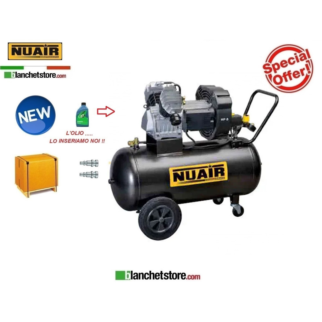 COMPRESSORE ELETTRICO NUAIR GVM/100 3HP BICILINDRICO 100LT 220Volt PROFESSIONALE