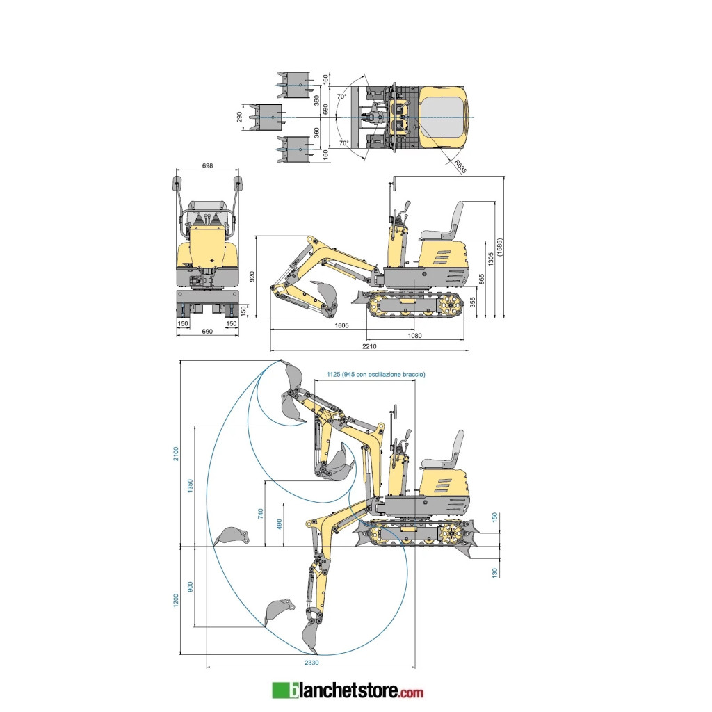 Mini escavatore Bluebird MEX 600 Completo di rollbar e cappottina