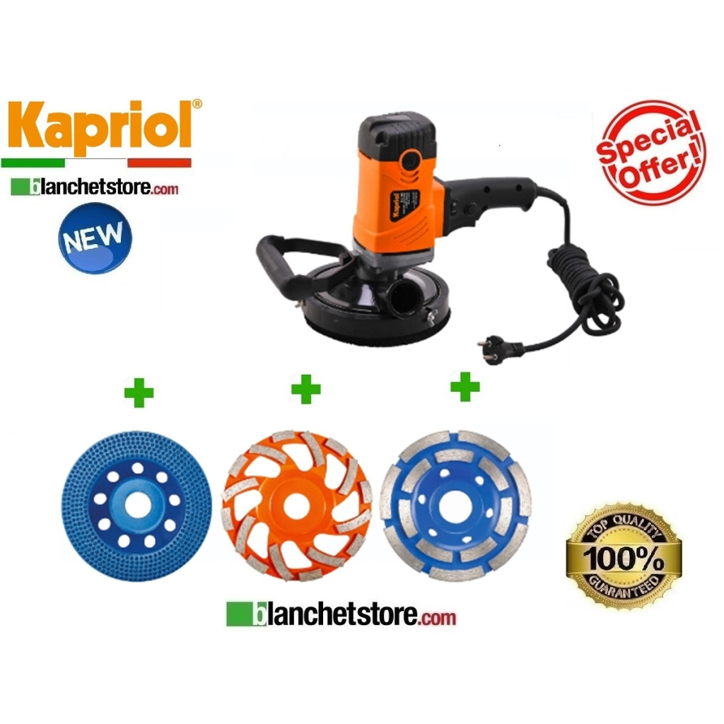 LEVIGATRICE PER PARETI KAPRIOL KCG 150 125MM 1500WATT 220VOLT COMPLETO DI 3 DISCHI D.125