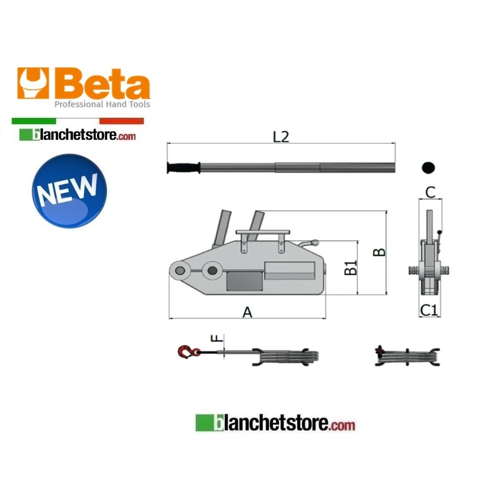 ARGANO MANUALE A FUNE PASSANTE BETA 8148 PORTATA 0.8 TON CON FUNE ML50 081480308