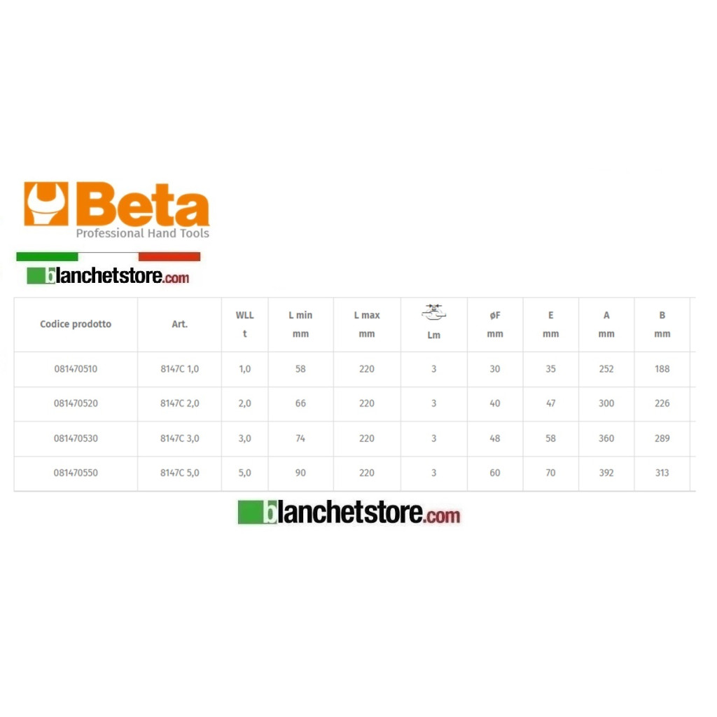 CHARIOT DE TRANSFERT BETA 8147C À CHAINE POUR PALAN CAPACITÉ 5 TON 081470550