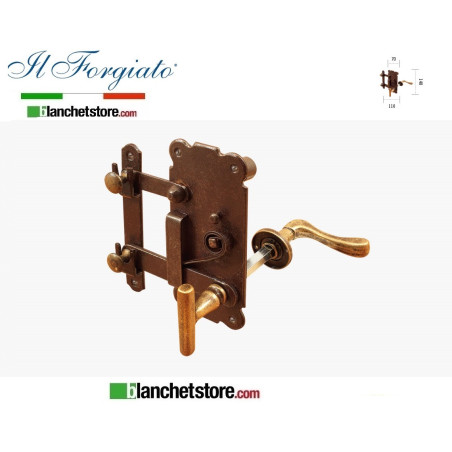 Forged spring lock complete with handle and ratchet in aged brass right FM 250.BIS.DX Rust