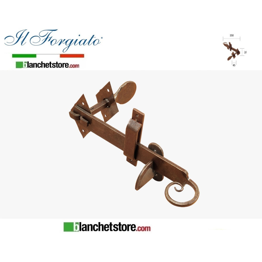 Forged lock with short rod and handle The aged forged lock FF 290.FC Rust
