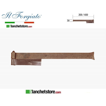 Bandella forgiata con cardine a muro Il Forgiato invecchiato FF 291.40 Ruggine spina d.14  30x400mm