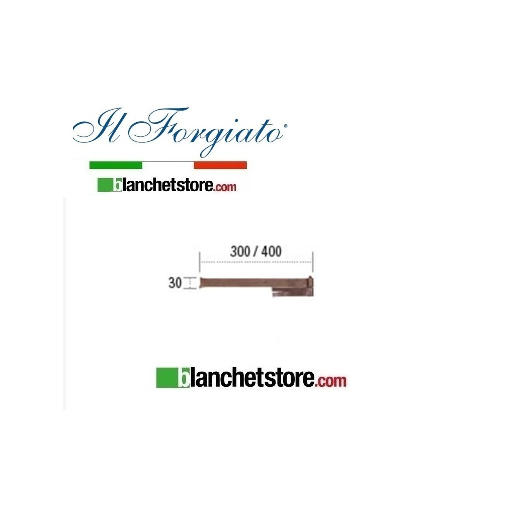 Charnière de porte forgée avec charnière murale La Forgée vieillie FF 291.40 Rouille goupille d.14 30x400mm