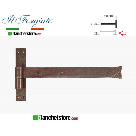 Bandella forgiata con cardine a legno Il Forgiato invecchiato FF 278.40 Ruggine spina d.14  30x400mm H.22