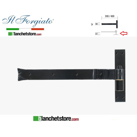 Forged door hinge with wood hinge La Forgée aged FF 278.40 Black pin d.14 30x400mm H.22