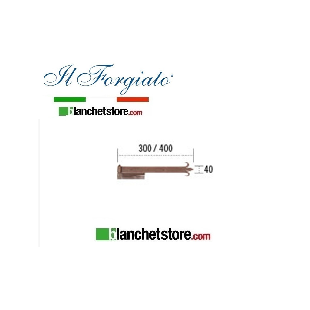 Forged hinge in the shape of a lily with wall hinge La Forgée Aged FF 287.30 Rust pin d.14 40x300mm