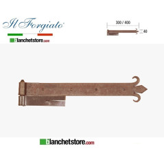 Forged hinge in the shape of a lily with wall hinge La Forgée Aged FF 287.40 Rust pin d.14 40x400mm