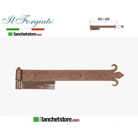 Forged hinge in the shape of a lily with wall hinge La Forgée Aged FF 287.40 Rust pin d.14 40x400mm
