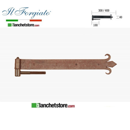 Forged hinge in the shape of a lily with screw hinge La Forgée ancienne FF 287.40V Rust pin d.14 40x400mm