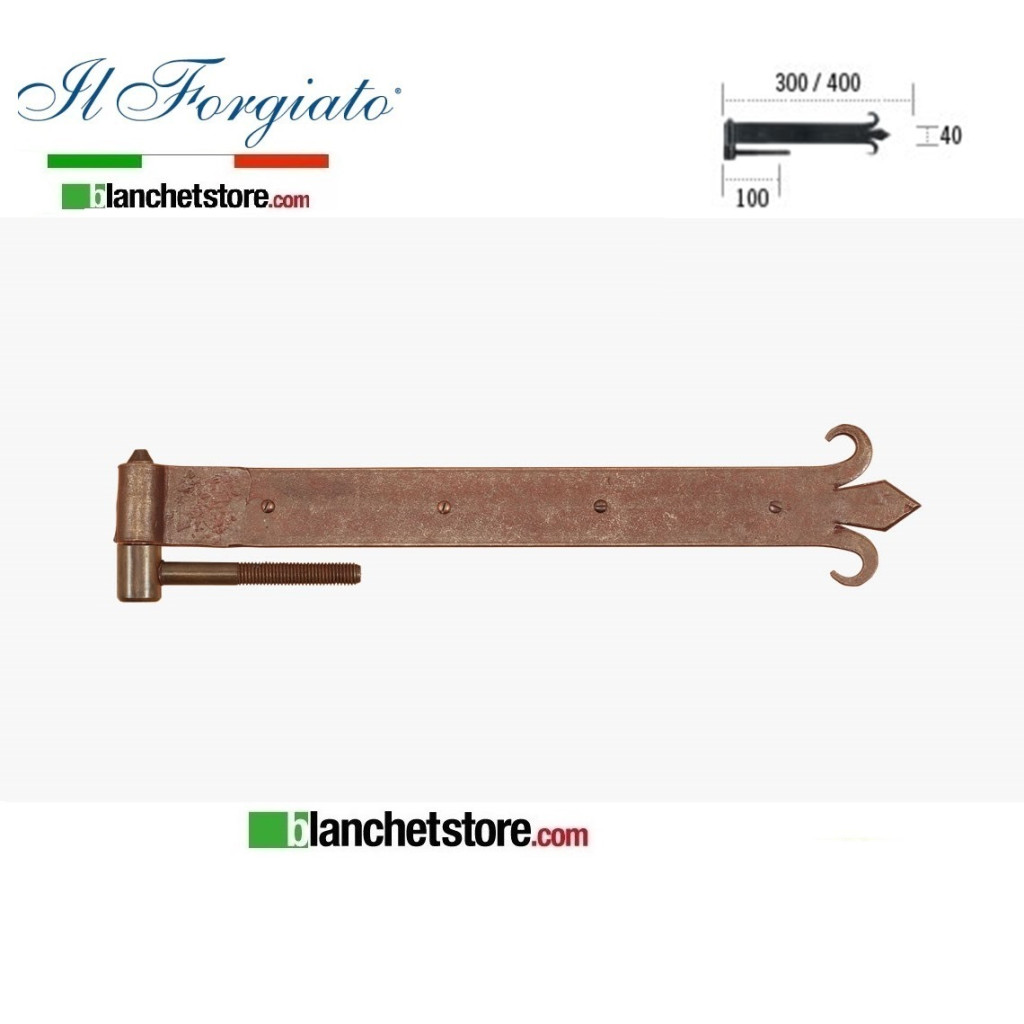 Forged hinge in the shape of a lily with screw hinge La Forgée ancienne FF 287.40V Rust pin d.14 40x400mm