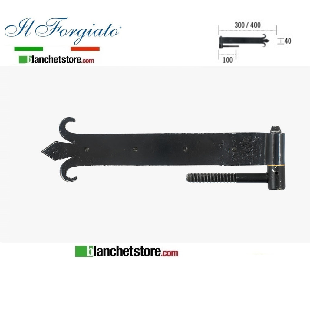 Bandella forgiata a giglio con cardine a vite Il Forgiato invecchiato FF 287.30V Nero spina d.14  40x300mm