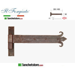 Bandella forgiata a giglio con cardine a legno Il Forgiato invecchiato FF 276.30 Ruggine spina d.14  40x300mm H.22