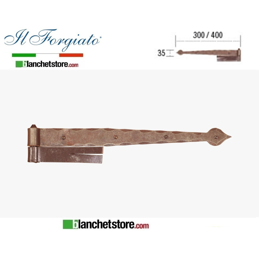 Forged wall hinge with lanceolate hinge La Forgée aged FF 298.30 Rusty pin d.14 35x300mm