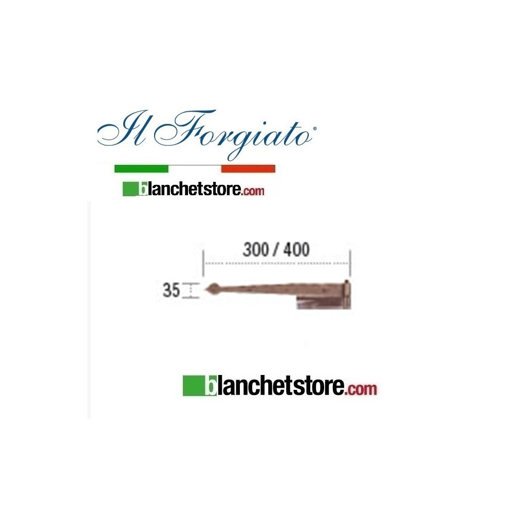 Forged wall hinge with lanceolate hinge La Forgée aged FF 298.40 Rusty pin d.14 35x400mm
