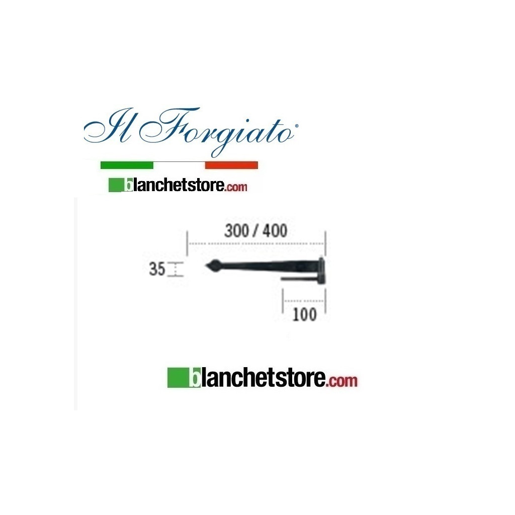 Bandella forgiata lanceolata con cardine a vite Il Forgiato invecchiato FF 298.40V Nera spina d.14  35x400mm