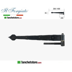 Bandella forgiata lanceolata con cardine a vite Il Forgiato invecchiato FF 298.40V Nera spina d.14  35x400mm