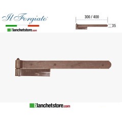 Bandella forgiata in ferro con cardine a muro Il Forgiato invecchiato FF 039.40 Ruggine spina d.14  35x400mm