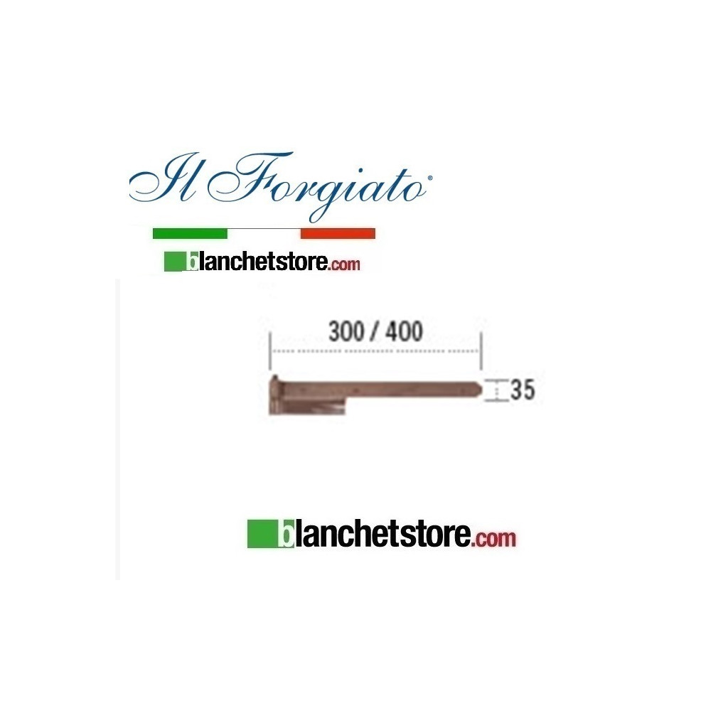 Bandella forgiata in ferro con cardine a muro Il Forgiato invecchiato FF 039.40 Ruggine spina d.14  35x400mm