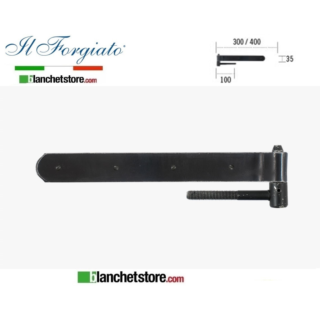 Bandella forgiata in ferro con cardine a vite Il Forgiato invecchiato FF 039.30V Nero spina d.14 35x300mm