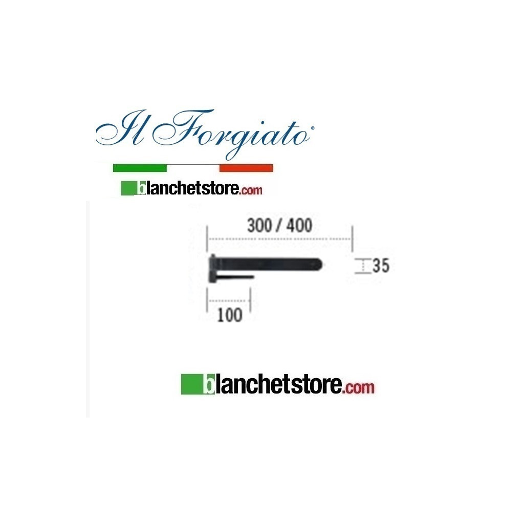 Bandella forgiata in ferro con cardine a vite Il Forgiato invecchiato FF 039.40V Nero spina d.14  35x400mm