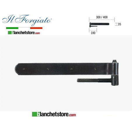 Bandella forgiata in ferro con cardine a vite Il Forgiato invecchiato FF 039.40V Nero spina d.14  35x400mm
