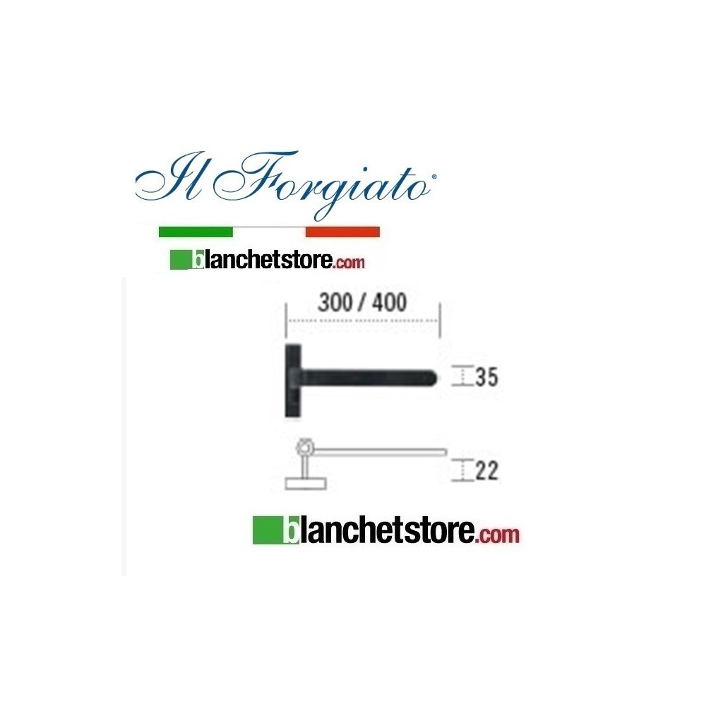 Bandella forgiata in ferro con cardine a legno Il Forgiato invecchiato FF 029.30 Ruggine spina d.14  35x300mm  H.22