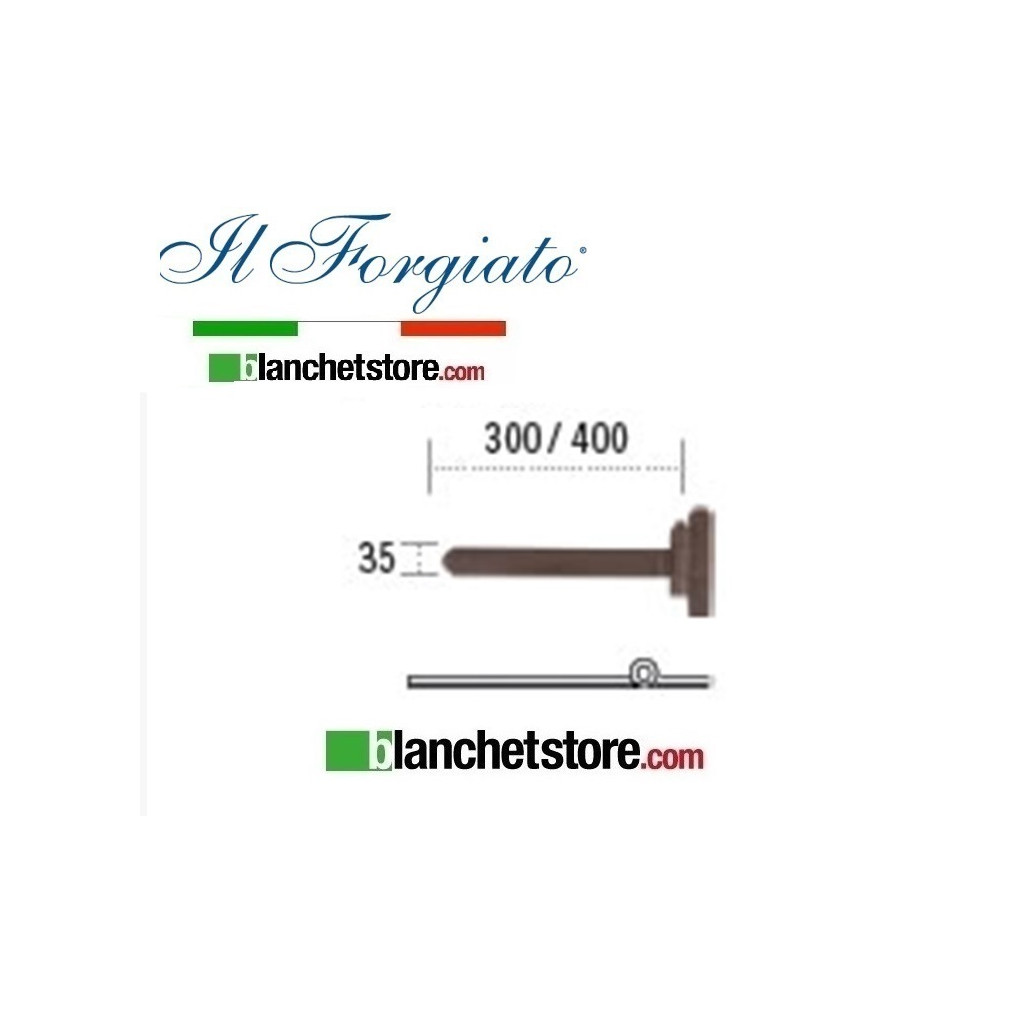 Bandella forgiata Piana in ferro con cardine a legno Il Forgiato invecchiato FF 029.30.FT Ruggine spina d.14  35x300mm