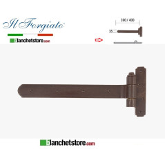 Bandella forgiata Piana in ferro con cardine a legno Il Forgiato invecchiato FF 029.40.FT Ruggine spina d.14  35x400mm