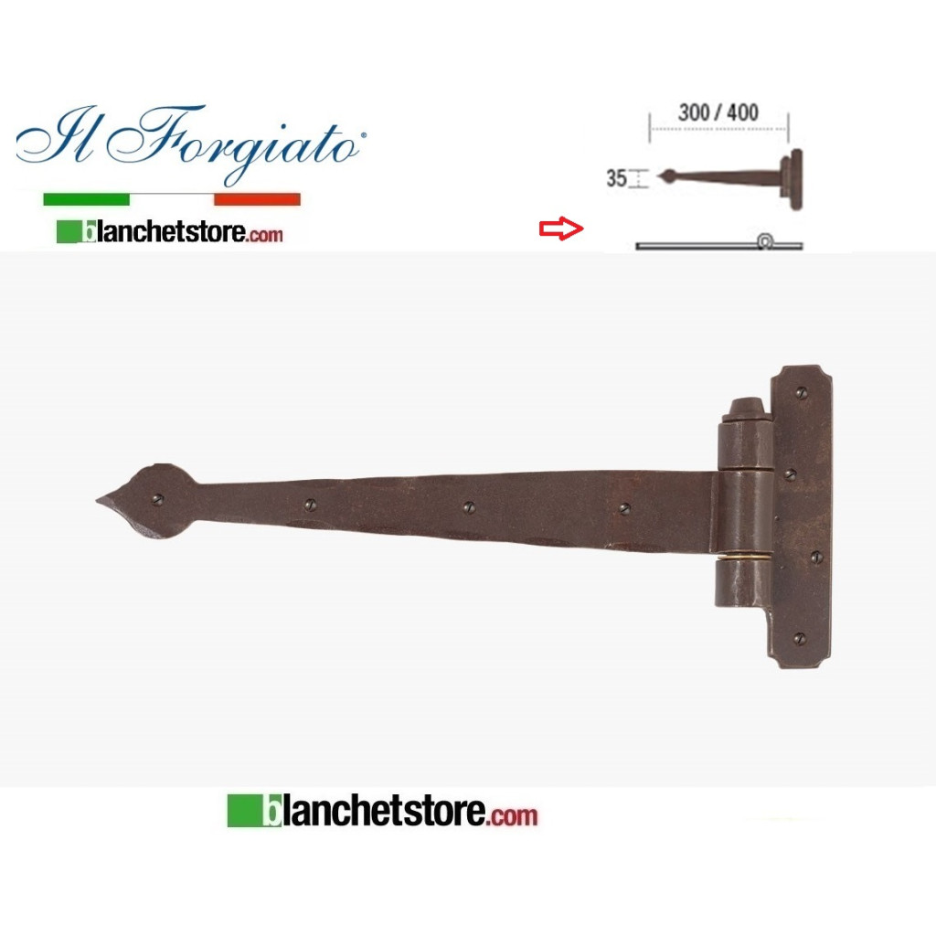 Forged hinge Flat lanceolate La Forgée aged FF 277.30.FT Rusty Pin d.14 35x300mm