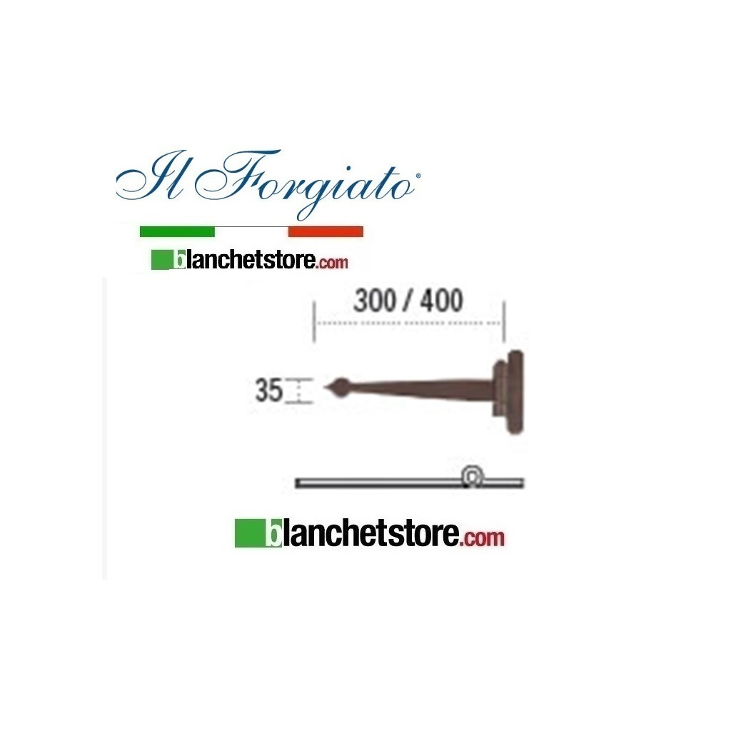 Forged hinge Flat lanceolate La Forgée aged FF 277.40.FT Rusty Pin d.14 35x400mm