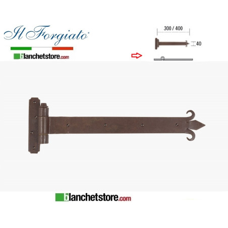 Forged hinge Flat with lis La Forgée aged FF 276.40.FT Rusty Pin d.14 40x400mm