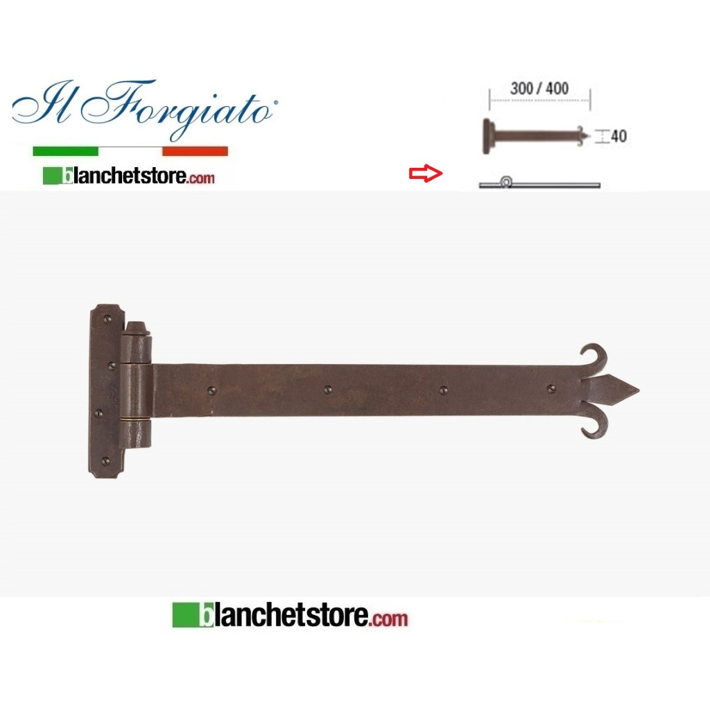 Forged hinge Flat with lis La Forgée aged FF 276.40.FT Rusty Pin d.14 40x400mm