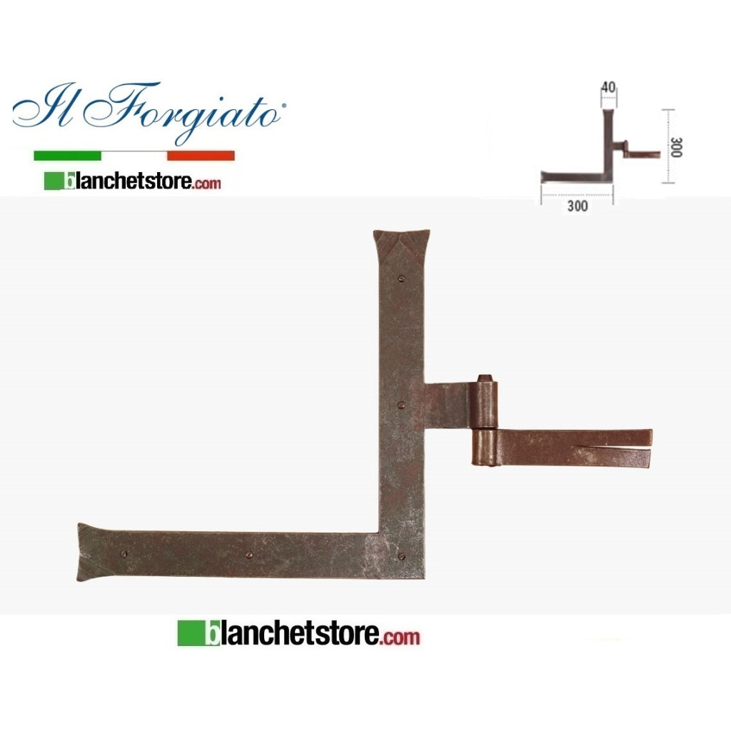 Forged hinge "L" La Forgée aged FF 258.DX Rusty Pin d.14 40x300x300mm