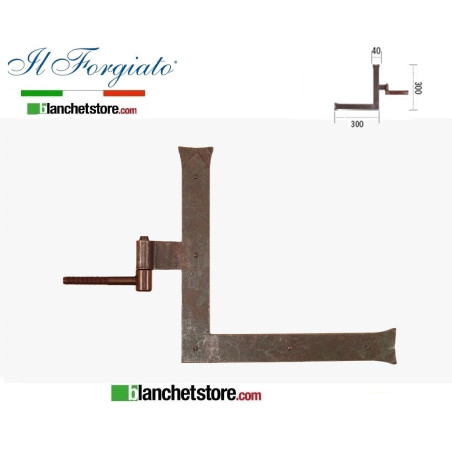 Forged L-shaped hinge with aged screw hinge FF 258V.SX Rust pin d.14 40x300x300mm