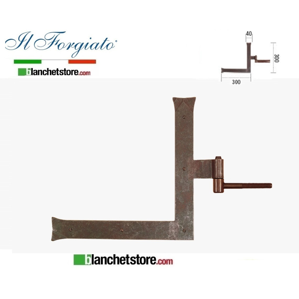 Forged L-shaped hinge with aged screw hinge FF 258V.SX Rust pin d.14 40x300x300mm