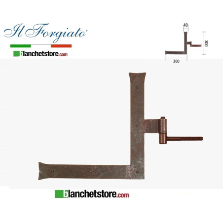 Forged L-shaped hinge with aged screw hinge FF 258V.DX Rust pin d.14 40x300x300mm