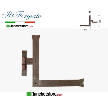 Forged "L" hinge with wooden hinge The Forged aged FF 259.SX Rust pin d.14 40x300x300mm