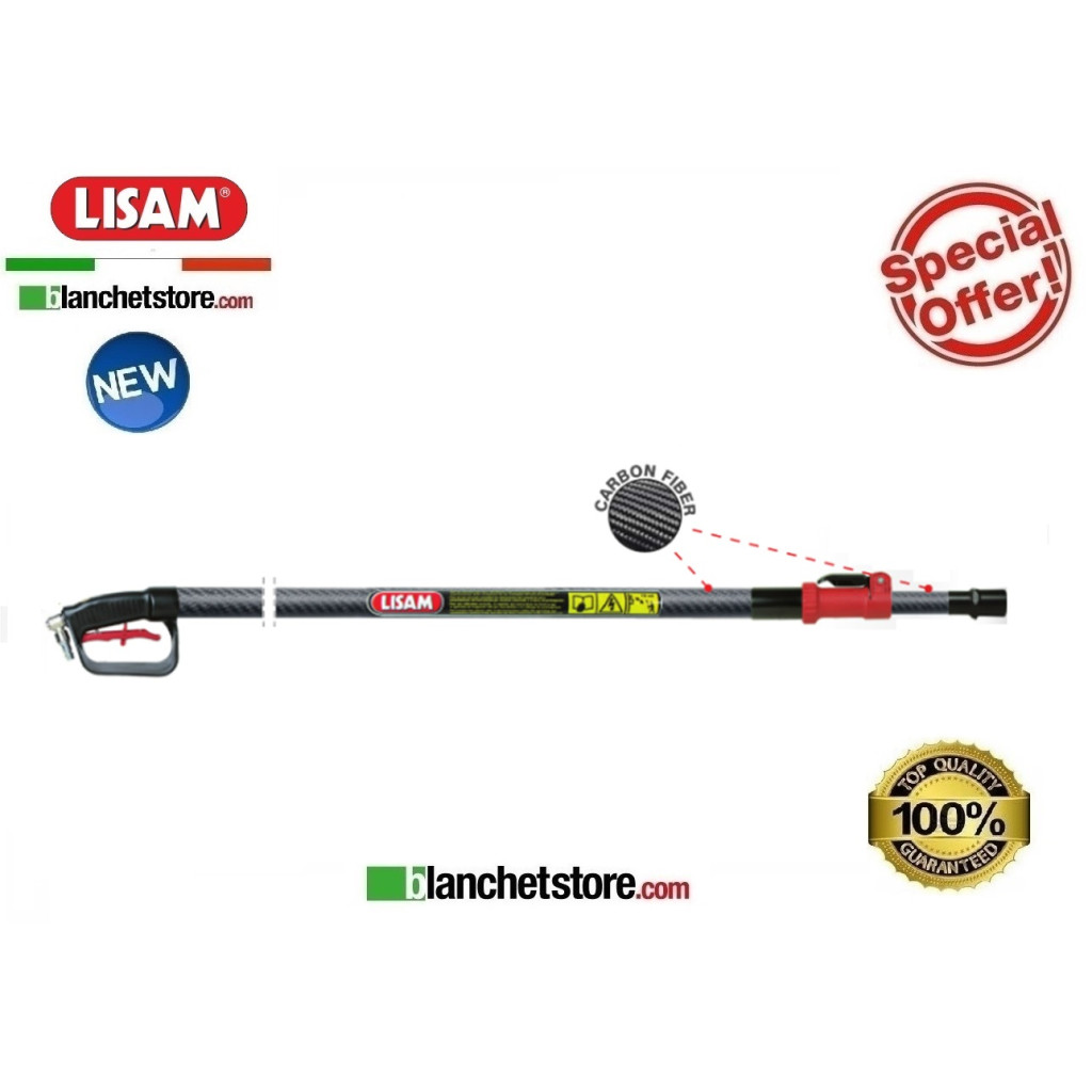 LISAM 9166 carbon fiber telescopic pole with handle for olive harvesting machines, with valve, 1.45-2.25 meters length.