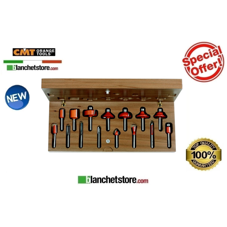 Set frese per legno 15 pezzi CMT 800.001.00 Gambo 6,35 mm Set frese per legno 15 pezzi CMT 800.001.00 Gambo 6,35 mm
