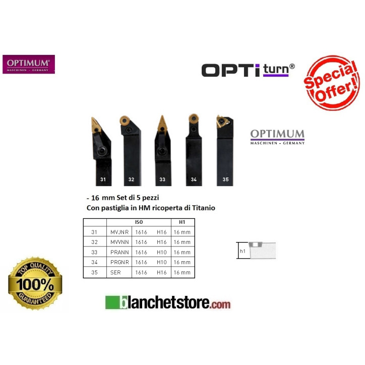 KIT JEU 5 OUTILS DE TOUR OPTIMUM MD 16 MM 050OP1610